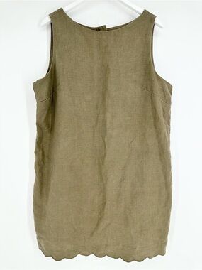 J. Crew Scalloped Trim Linen Shift Dress in Moss CA670